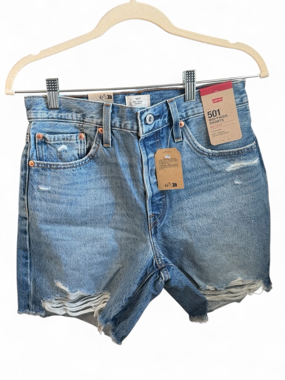 Levi's 501 Women's Jean Shorts - Light Blue Denim - Mid-Thigh, High Rise - Picture 3 of 4